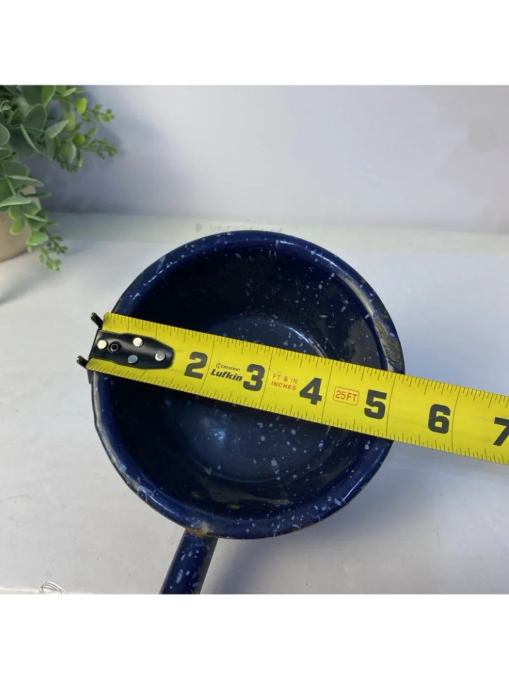Vintage Blue Speckled Enamelware Farmhouse Dipper Ladle Decor Flat Bottom
